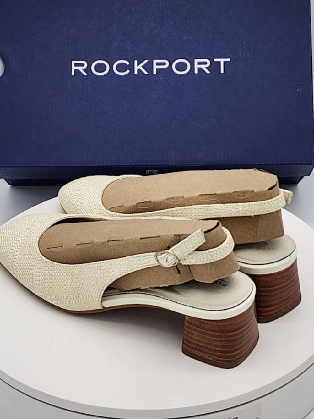 Rockport Danna 2 Ivory Textured Slingback Block Heel Pumps Women’s Size 8 - Picture 4 of 9